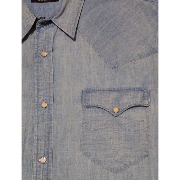 Vtg RRL Ralph Lauren Cotton Concho & Snap Boot Stitch Indigo Denim Shirt XXL - Picture 2 of 9